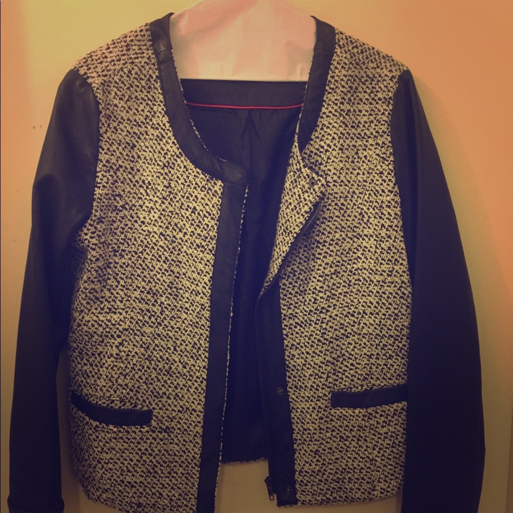 Cynthia Crowley leather and tweed biker jacket